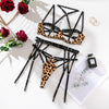 Leopard Print Heavy Industry Complex Strap Three-piece Lingerie