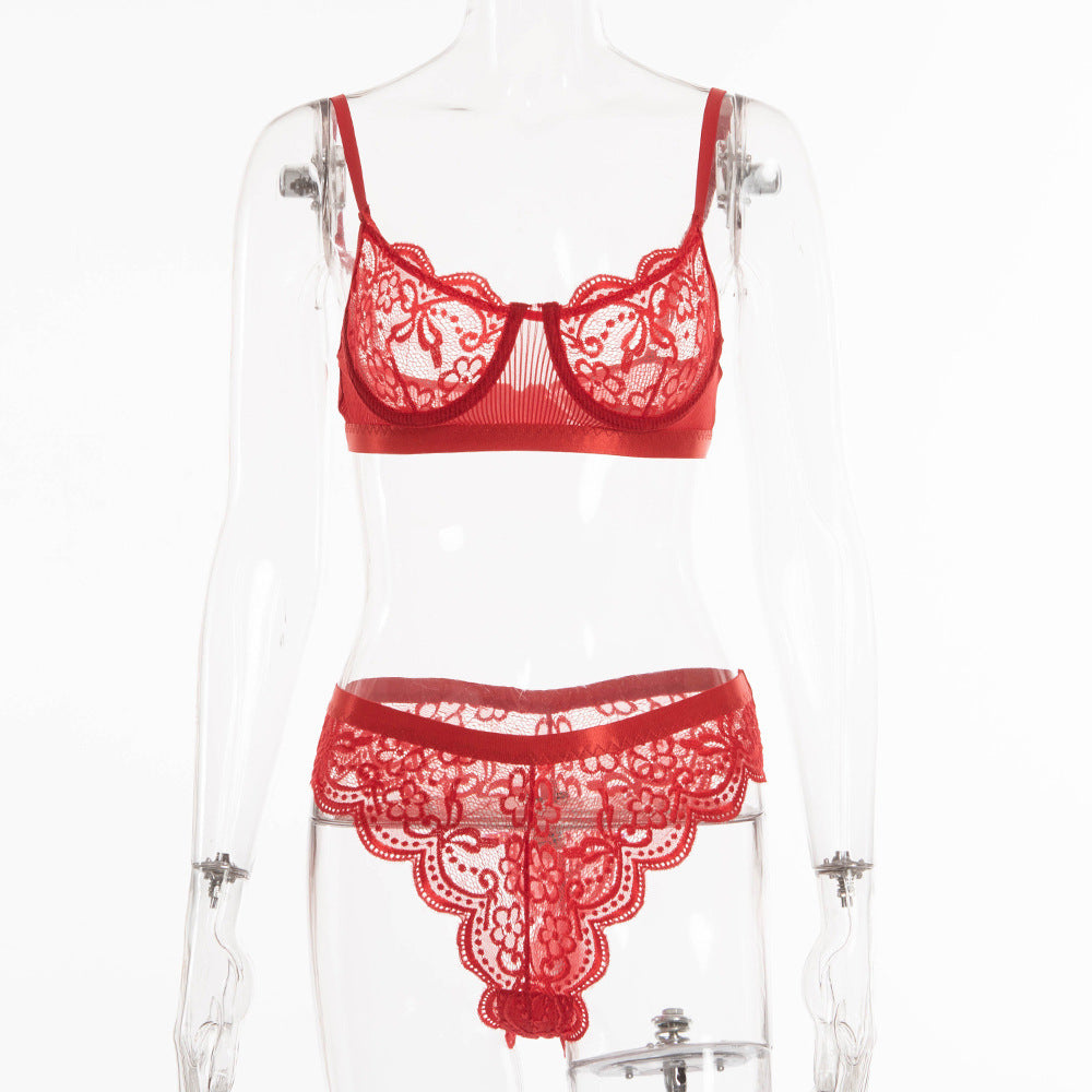 Women's Solid Color Lace Push Up Lingerie Set