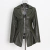 Suit Collar Hem Ruffled Slim-Fit Motorcycle PU Leather Jacket