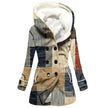 Women's Windbreaker Winter Thickened Imitation Lamb Stitching Floral Hooded