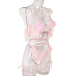 Pompons Pleated Skirt See-through Comfortable Mesh Lingerie Set