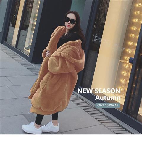 Women's New Rex Rabbit Fur Thickened Long Hooded Jacket