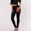 Women's Fashion Embroidery Ripped Black Denim Elastic Pants