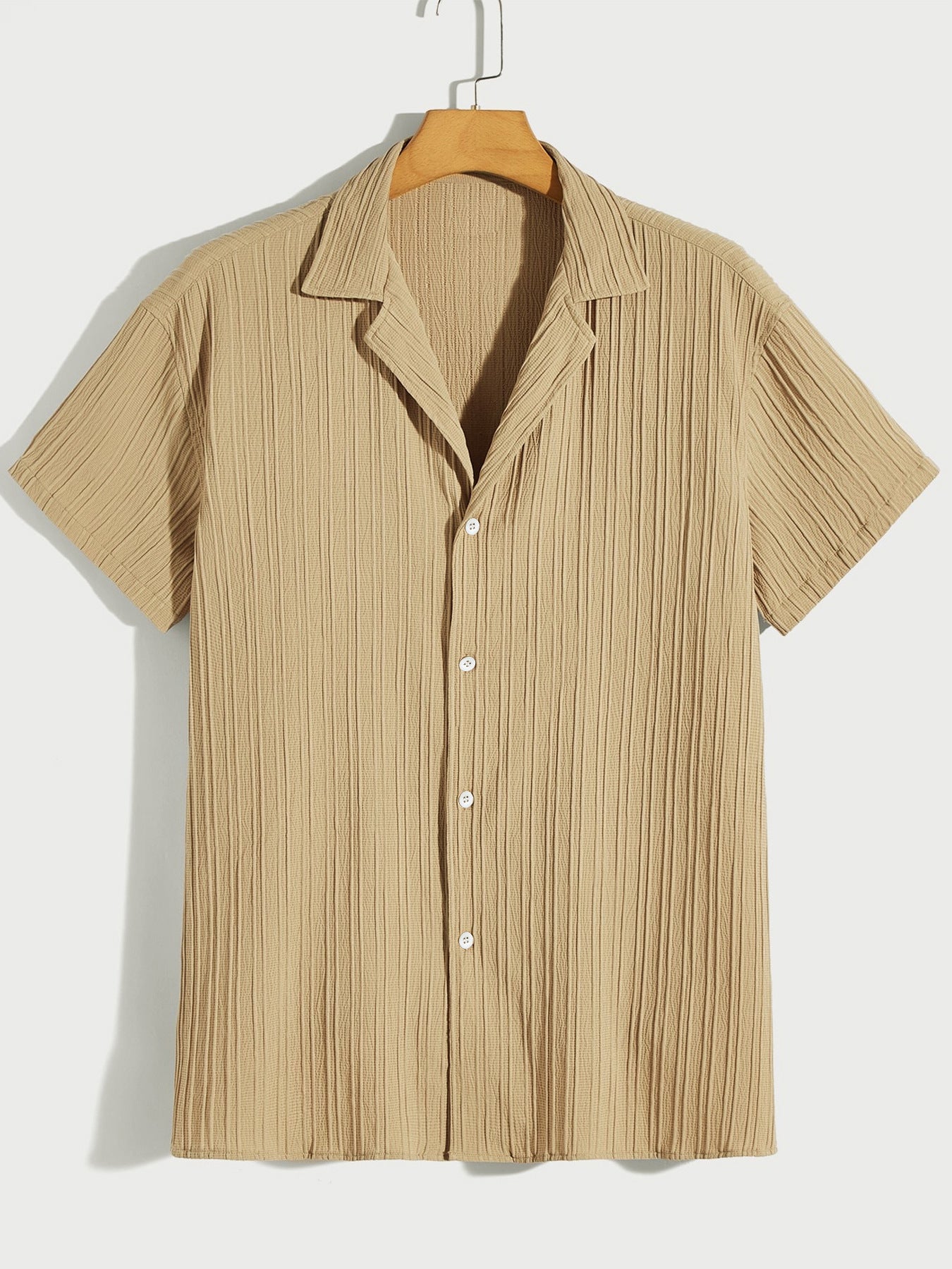 Solid Color Casual Loose-fitting Pleated Short Sleeve Top Comfortable Single Breasted