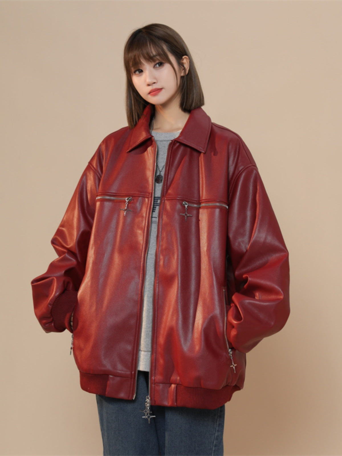 Turn-down Collar Coat Women's Leather Jacket