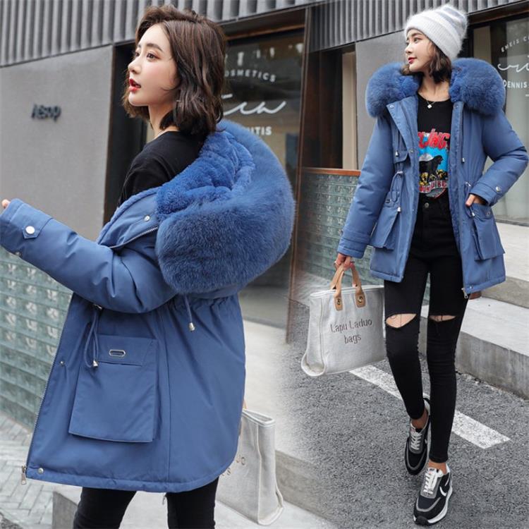 Oversized Fur Collar Cotton-padded Coat Loose Plus Velvet Thickening Women