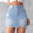 Slim-fit Ripped Denim Skirt For Women