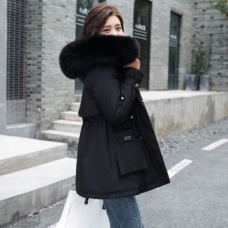 Oversized Fur Collar Cotton-padded Coat Loose Plus Velvet Thickening Women