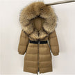 Women's Long Cinched Hoodie Real Fox Fur Collar Coat