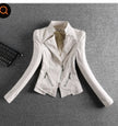 Skinny stand collar leather jacket