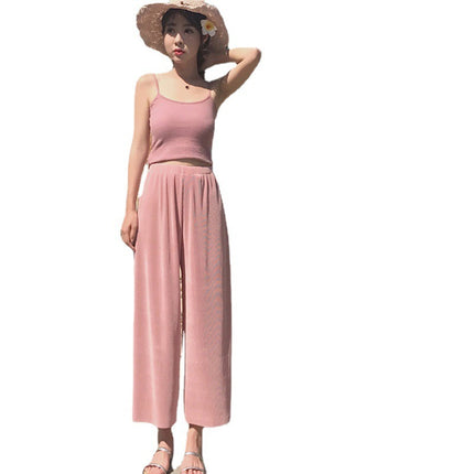 Nine Points Ice Silk Wide-leg Pants Chiffon Outer Wear Fashionable Pants