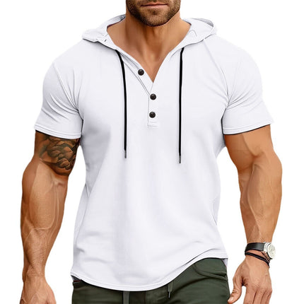 Men's Sports Fitness Hooded Short-sleeved T-shirt