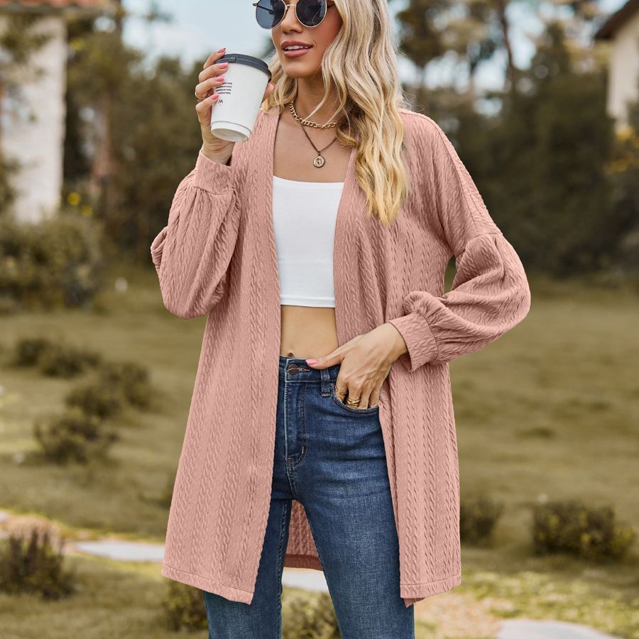 Long Sleeve Solid Color Loose Cardigan Top Women's Knitting Coat