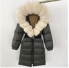 Women's Long Cinched Hoodie Real Fox Fur Collar Coat