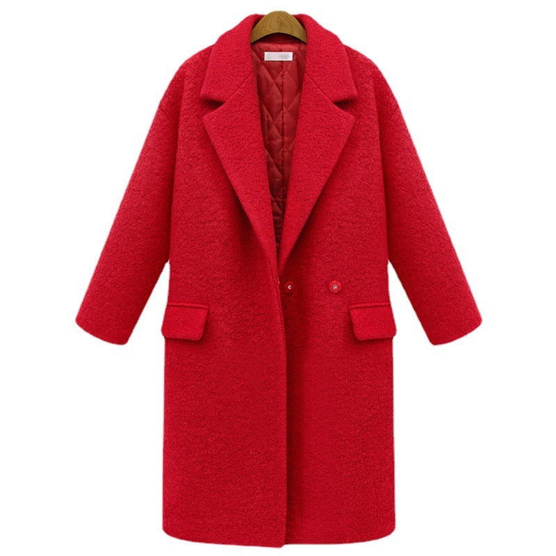 Women's Suit Collar Solid Color Padded And Cotton Woolen Coat