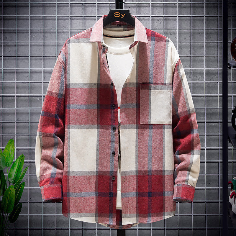 Men's Brushed Long Sleeve Shirt Casual Plaid