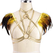 Colorful Goth Punk Harness Feather Lingerie Prom Show Bra