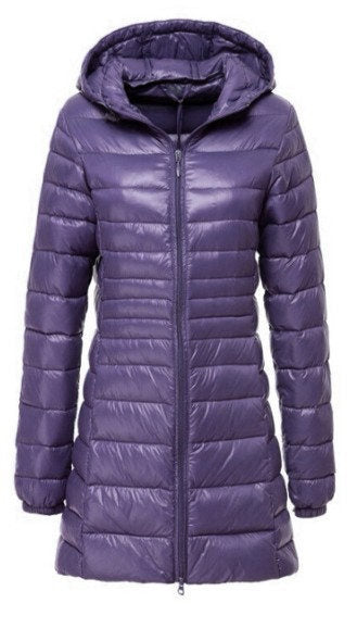 Lightweight Down Jacket Mid-length, Autumn And Winter Hooded Plus Size