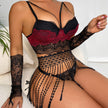 Tassel Waist Seal Lace Stitching With Gloves Sexy Lingerie Suit