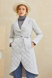 Single-breasted Temperament Women's Silver Warm Cotton Coat Mid-length Slim Coat Silver Gray Waist