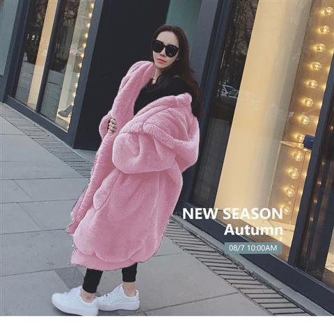 Women's New Rex Rabbit Fur Thickened Long Hooded Jacket