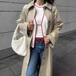 Polo Shirt Trench Coat For Women Khaki Single-breasted