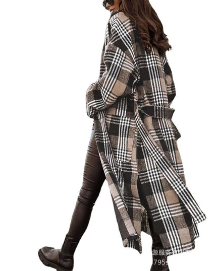 European And American Women's Fashion Plaid Long Coat