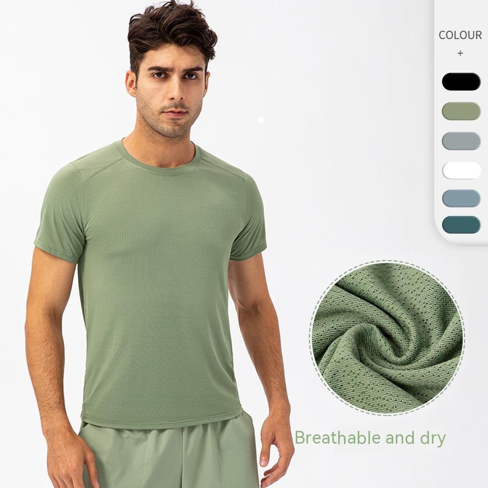 Men's Loose Running Quick Drying Clothes Round Neck T-shirt Sweat-absorbent Breathable Fitness Sports Casual Short Sleeve Clothes