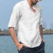 Men's Stand Collar Foreign Trade Cotton Linen Long Sleeve Shirt