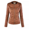 Women's Detachable Lapel Long Sleeve Solid Color Zipper Leather Jacket Coat