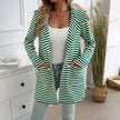 Elegant Striped Cardigan Hooded Knitted Long-sleeved Coat