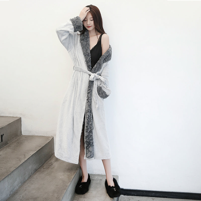 Flannel Thick And Long Bathrobe