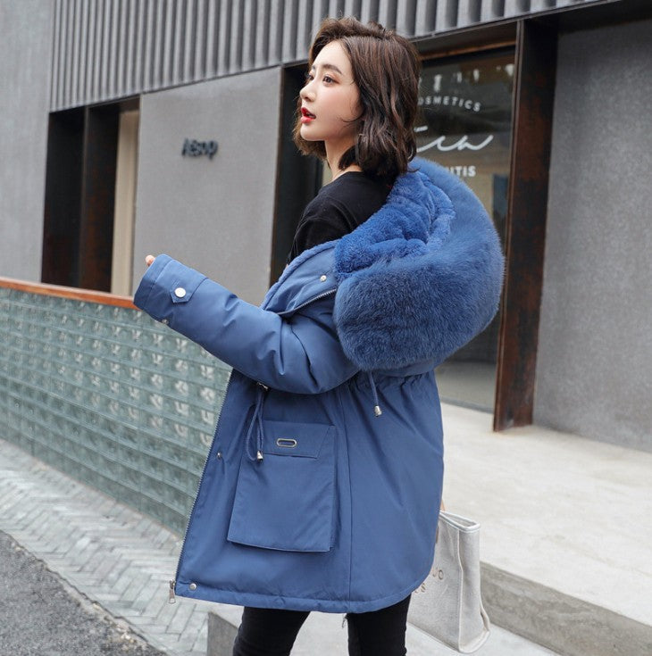 Oversized Fur Collar Cotton-padded Coat Loose Plus Velvet Thickening Women