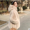 Women's New Rex Rabbit Fur Thickened Long Hooded Jacket