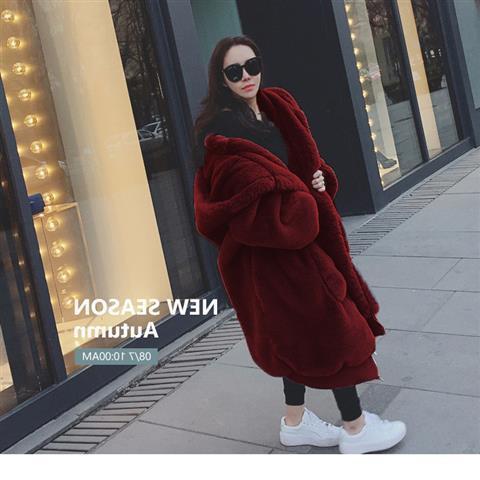 Women's New Rex Rabbit Fur Thickened Long Hooded Jacket