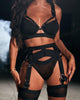 Gathered Mesh Half Garter Sexy Lingerie Three Piece Suit