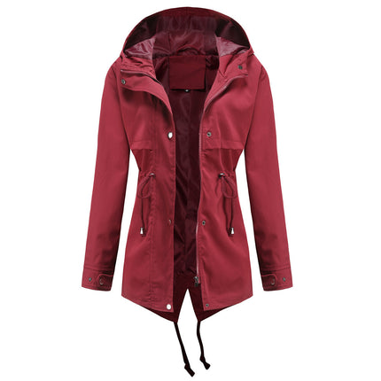 Windbreaker Mid-length Hooded Jacket With Waist Waist Outdoor Raincoat