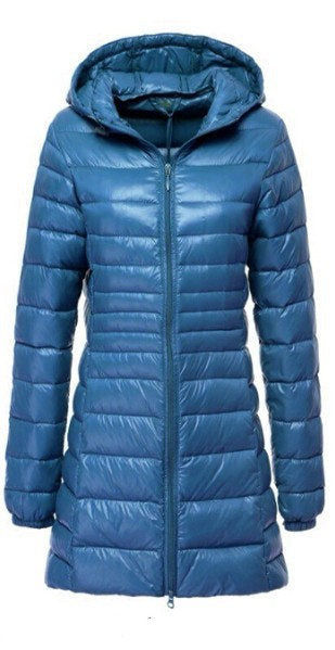 Lightweight Down Jacket Mid-length, Autumn And Winter Hooded Plus Size