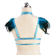 Colorful Goth Punk Harness Feather Lingerie Prom Show Bra